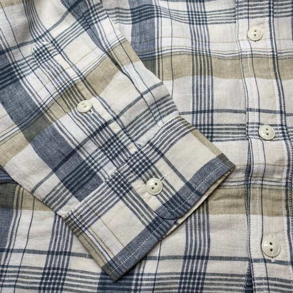 NEW FLINT AND TINDER Men’s Crossback Linen Workshirt Ivory Plaid Size XL - Picture 3 of 8